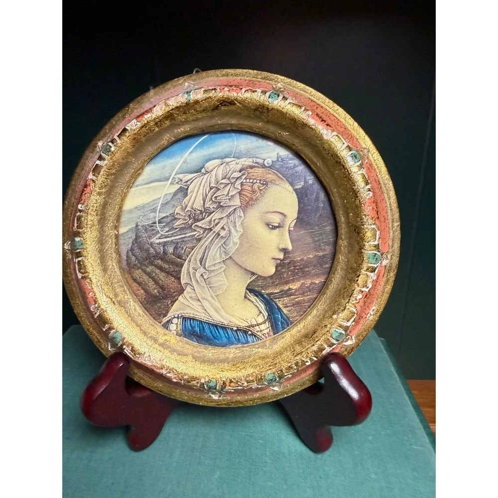 Vintage Florentine Plaque– The Adoring Virgin After Fra Filippo Lippi –‎ Italy